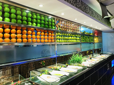 百川汇海自助餐厅的水果取菜区背景
