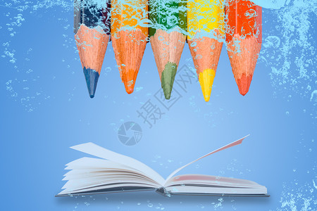 彩色铅笔背景水的书写设计图片