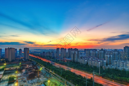武汉最贵住宅区城市日落风光背景