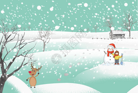 雪地里孩子圣诞节新年背景设计图片