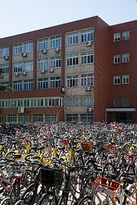 教学楼前的自行车背景图片