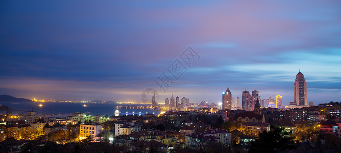 山东夜景青岛城市建筑夜景背景