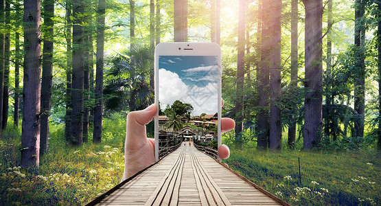 木头桥超现实小路穿越手机屏幕视觉设计设计图片