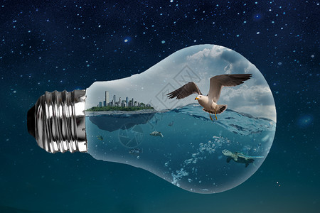 创意灯泡机械鱼素材高清图片