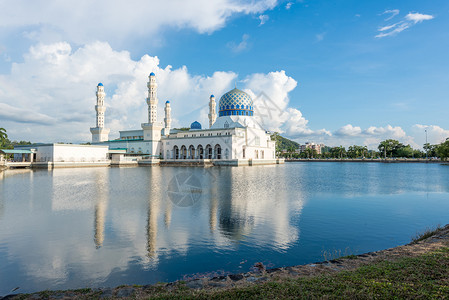 水上寺庙马来西亚亚庇水上清真寺背景