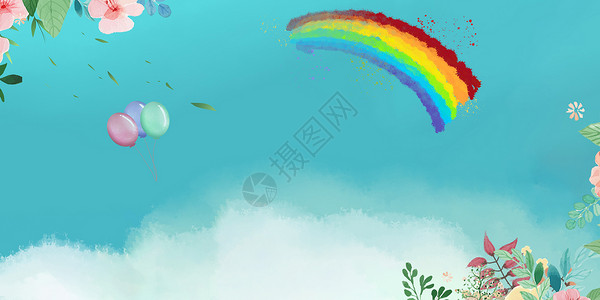 儿童手拿画刷刷出一道彩虹设计图片