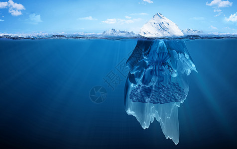蓝色海底世界冰山一角下的财富设计图片