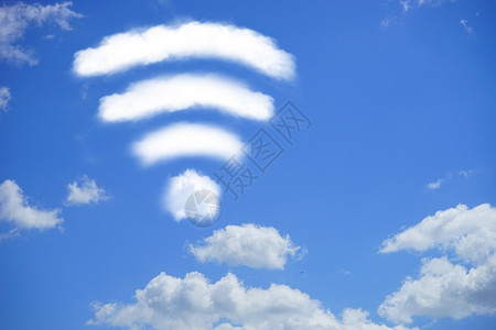 天翼网络蓝色天空下的创意wifi云彩设计图片