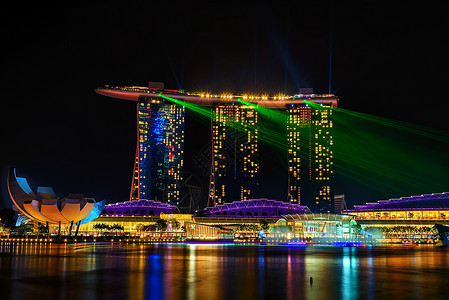 高级感写实风景新加坡金沙酒店镭射夜景背景