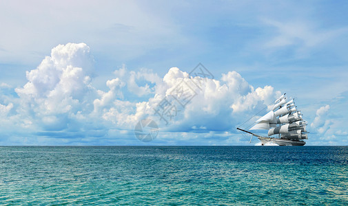 空中视野乘帆远航设计图片