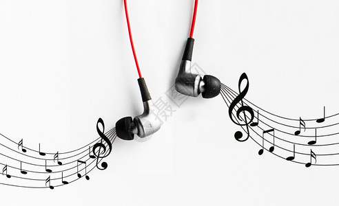 彩色五线谱音符释放音乐的耳机设计图片