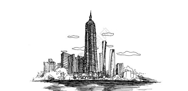 深圳国贸建筑素描设计图片