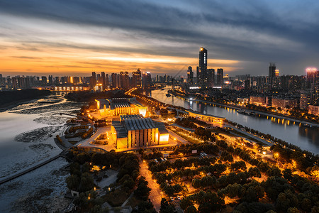 月湖琴台武汉城市夜景背景