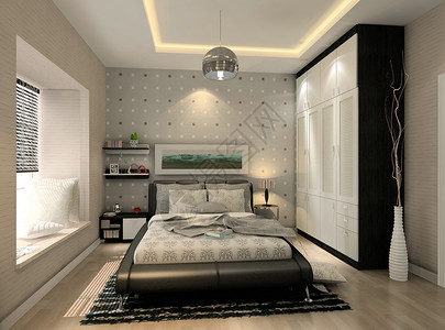 3d黑白素材深色卧室效果图背景