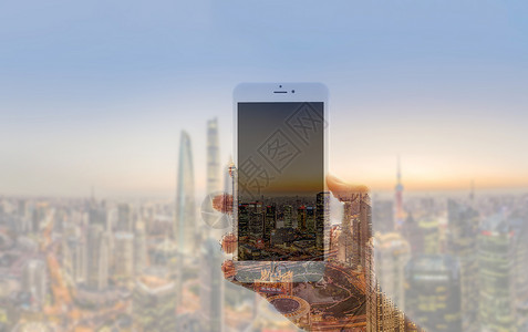 多彩霞光城市手机拍照设计图片