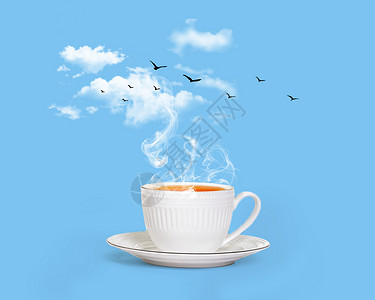 天空鸟群素材喝茶赏景设计图片