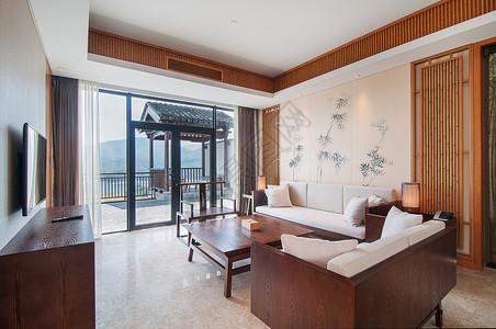 新中式标题框度假酒店房间背景