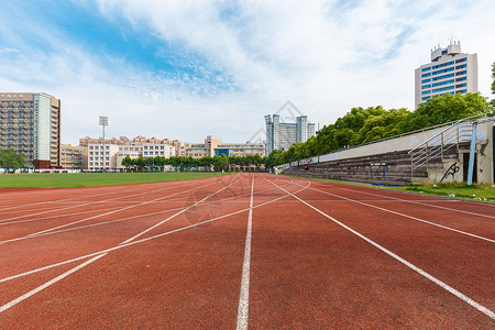 直线渐变学校运动场和教学楼背景