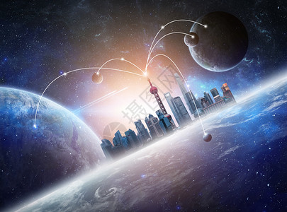 旅行服务展架宇宙城市科技设计图片