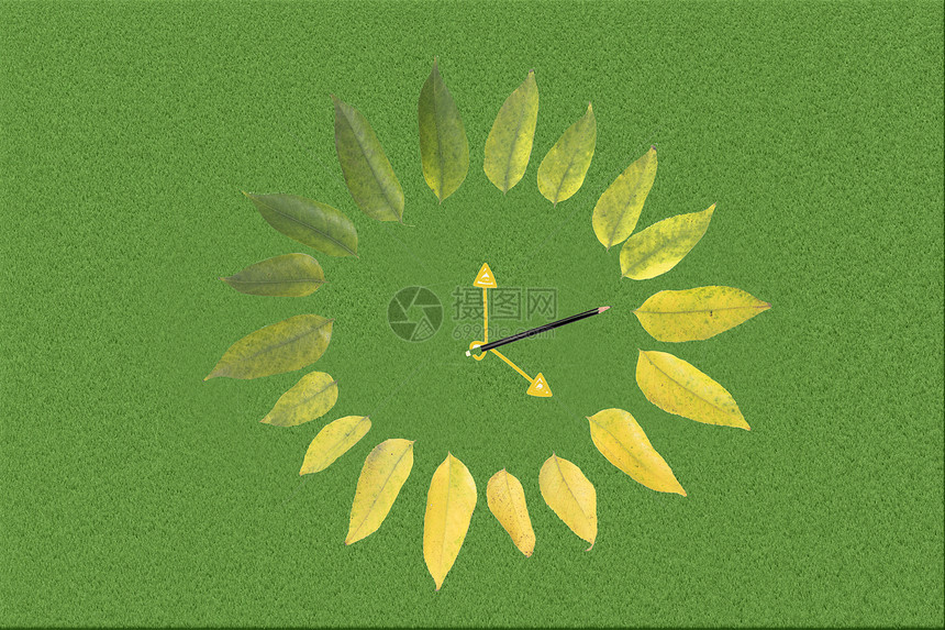 绿色树叶环保时钟图片