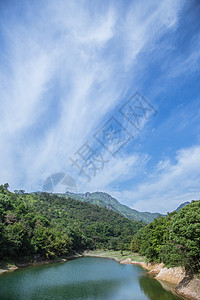 蓝色创意大气世界水日公益背景大气水库山脉蓝天白云风景背景