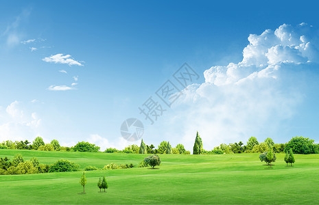 蓝天白云绿色草地绿色天空高清图片
