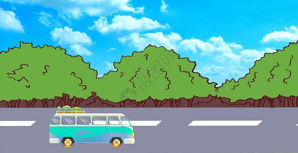 卡通小车清新绿色的旅程设计图片