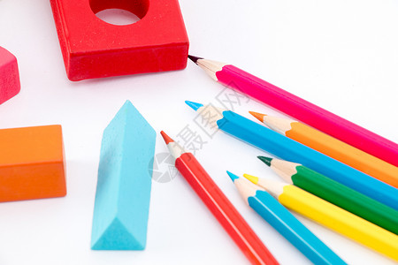 铅笔素材简单儿童积木彩色彩铅创意棚拍背景