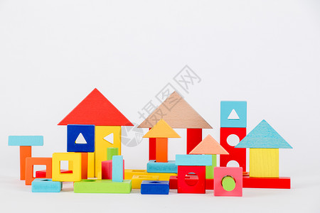 ps素材方块儿童积木彩色房子白底背景
