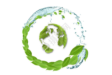 清水洗手树叶清水环绕绿叶地球设计图片