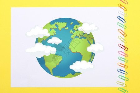黄色世界地图手绘绿色地球彩铅背景设计图片