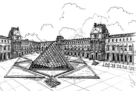 建筑线条图罗浮宫架构线条图设计图片