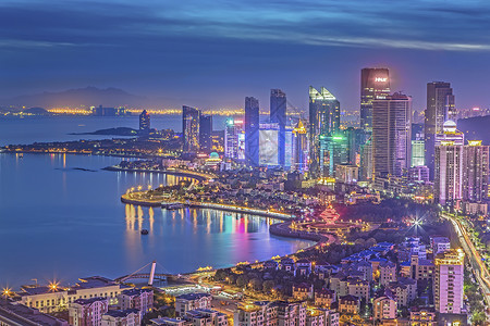 中国青岛繁华的城市夜景背景