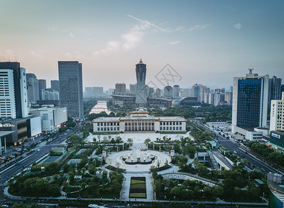 企业广场鸟瞰城市全景背景