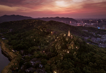 塔子山九天楼西湖十景宝石流霞背景