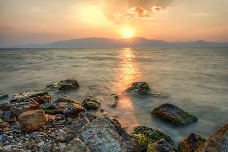 抚仙湖夕阳背景图片
