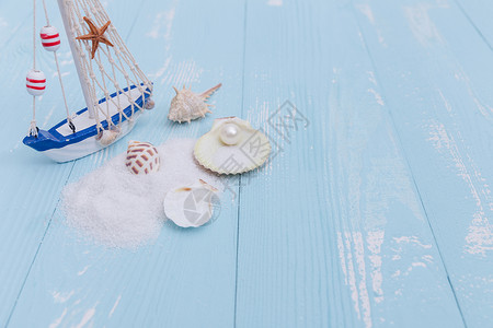 夏日沙滩珍珠海星帆船素材图片