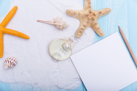 夏日沙滩海星珍珠名信片素材背景图片