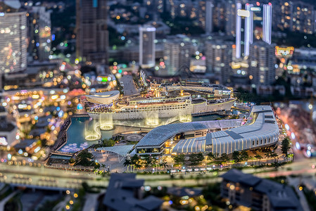 城市模拟移轴效果的海上世界背景