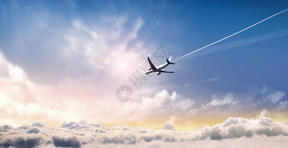 国际空中航线蓝天白云背景
