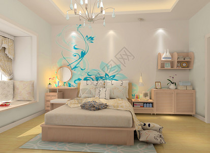 3D壁画暖色的卧室衣柜效果图背景