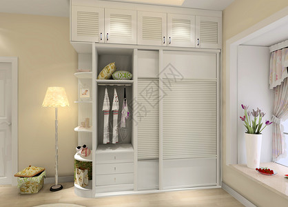 室内3d素材暖色的卧室衣柜效果图背景