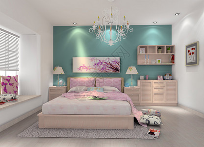 绿色墙体的卧室效果图图片