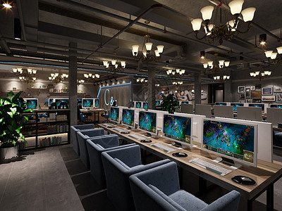 办公游戏网咖室内装修设计效果图背景