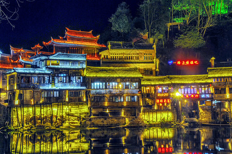 凤凰古城夜景背景图片