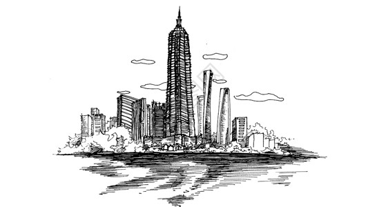 上海陆家嘴cbd上海外滩素描设计图片