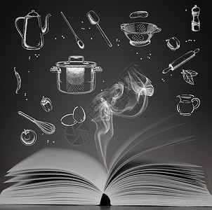 茶壶手绘厨房用品和食材设计图片