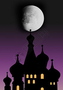 光之教堂手绘-月夜下的城堡插画