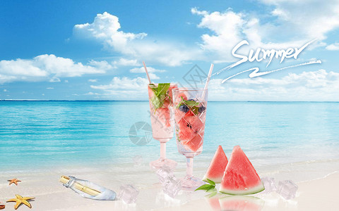卡通梅子酒卡通夏日海滩炎热的夏天设计图片