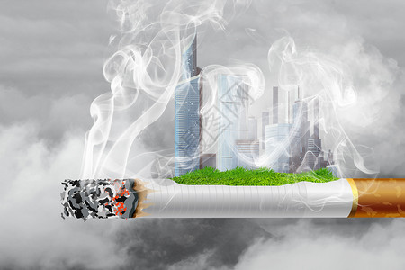 被香烟打男孩城市被雾霾侵蚀设计图片